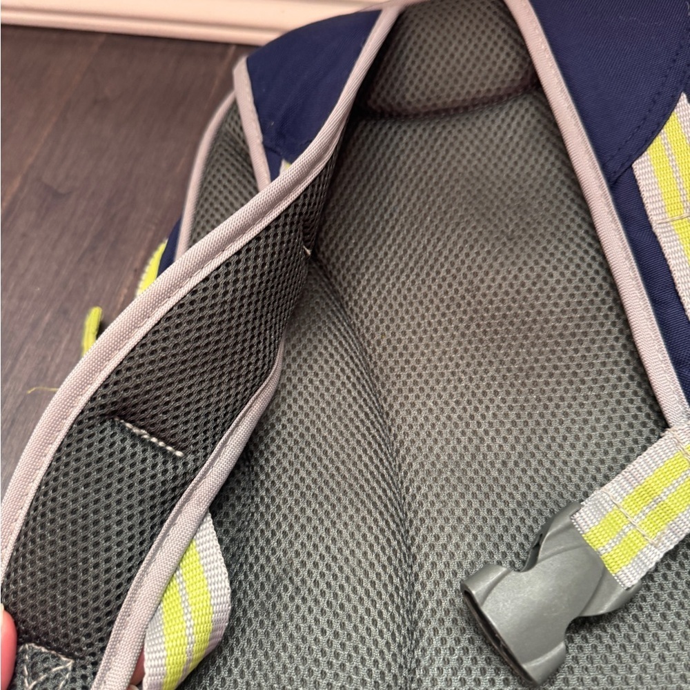 Pottery Barn Kids Size Small Blue & Gray Backpack Neon Yellow Trim Boys Girls - Picture 7 of 10